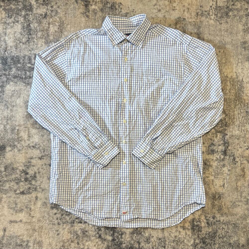 Mens Vineyard Vines Long Sleeve Button Down Shirt Size L Blue Checkered Murray